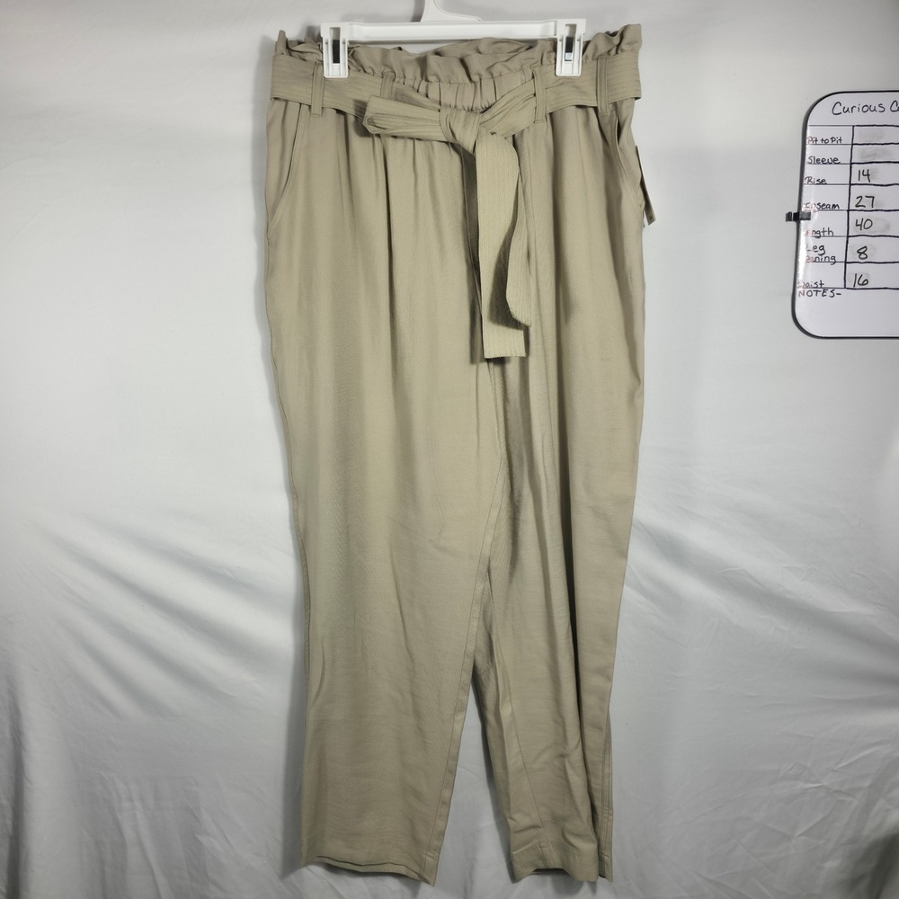 A New Day Paperbag Waist Pants Womens XL Beige New High Rise Tie Belt Tapered